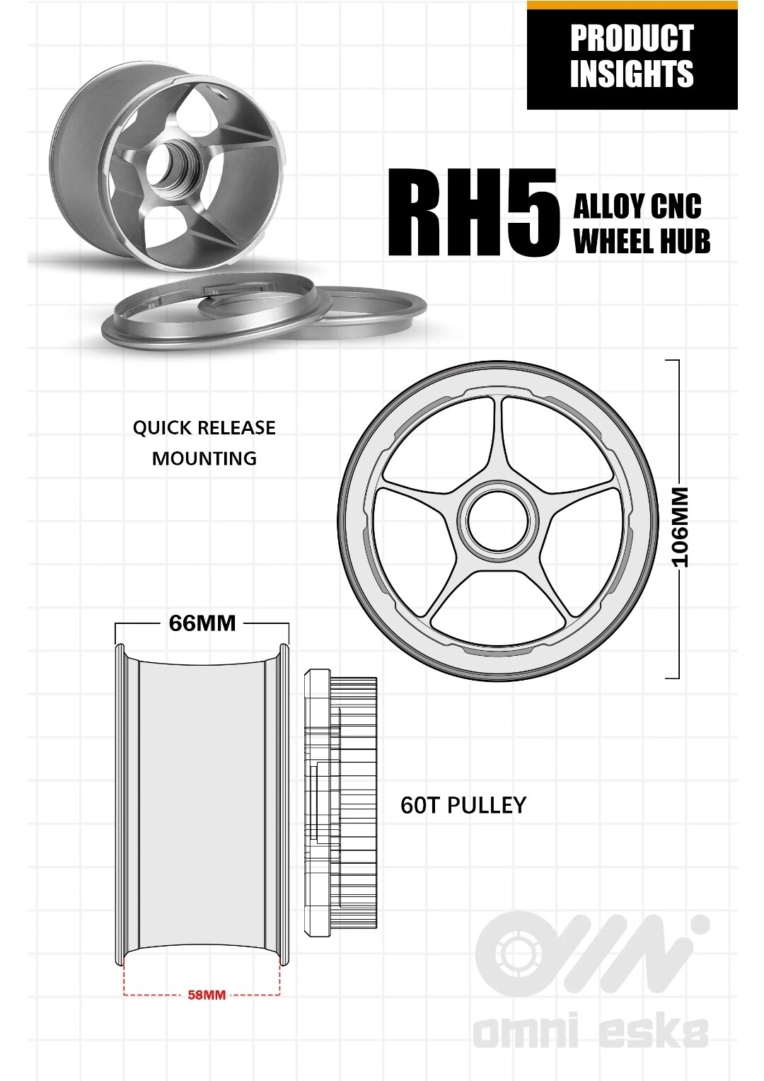 Omni Esk8 RH5 Wide hubs with dual bearing size compatibility